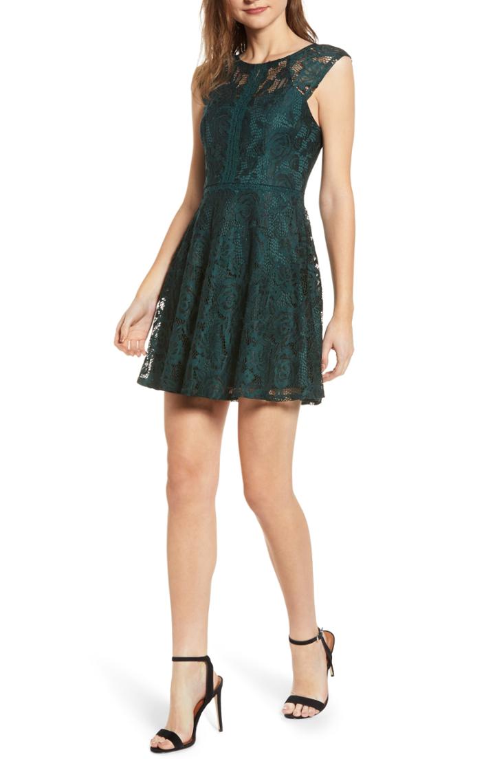 Women's Speechless Lace Skater Dress - Green