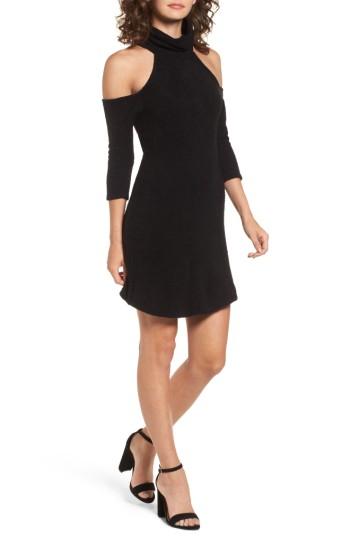 Women's Everly Cold Shoulder Turtlenck Sweater Dress - Black