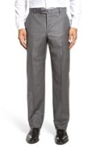 Men's Hickey Freeman B Fit Flat Front Solid Wool Trousers R - Grey