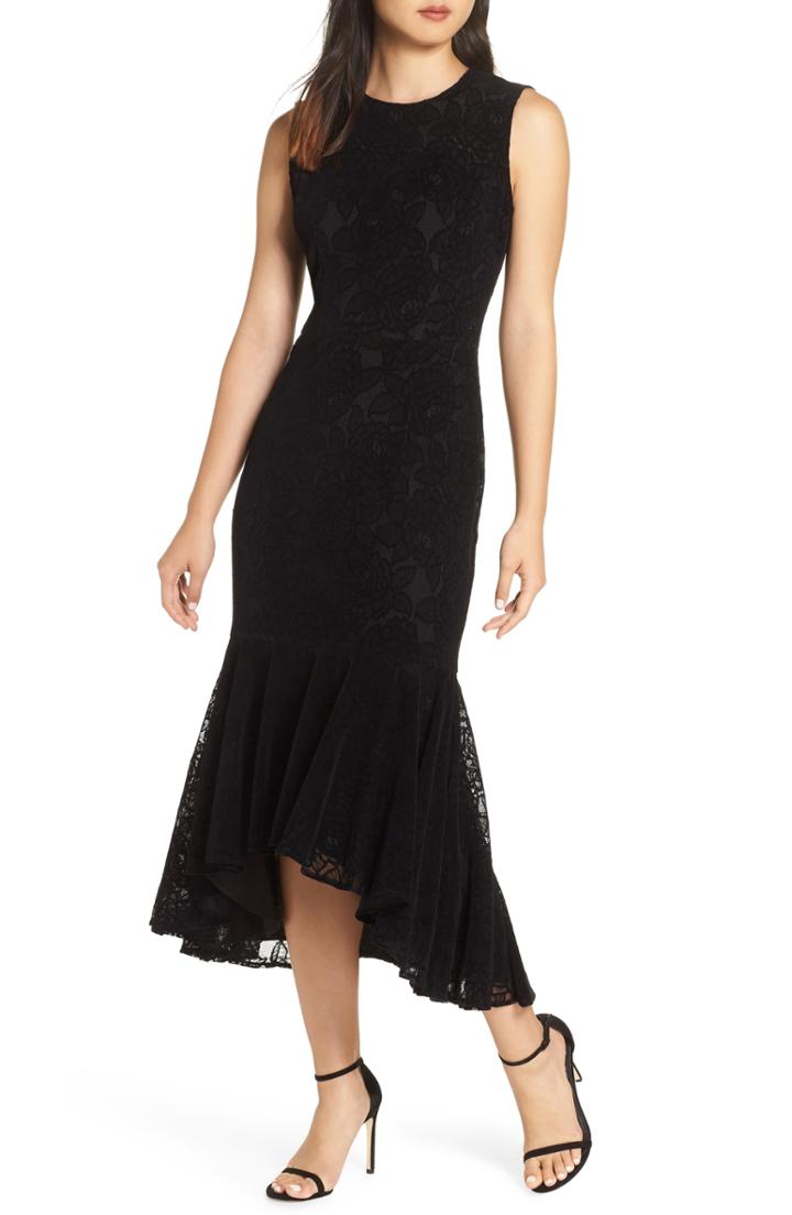 Women's Maggy London Chantilly Velvet Lace Flounce Dress - Black