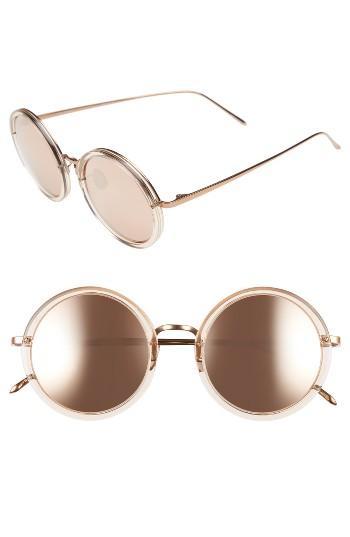 Women's Linda Farrow 51mm Round Sunglasses - Ash/ Rose Gold