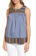 Women's Pleione Embroidered Mixed Media Top - Blue