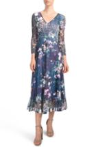 Women's Komarov Lace Inset Print Charmeuse A-line Dress - Blue