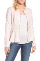 Women's Guess Perforated Peplum Hem Faux Leather Jacket - Pink