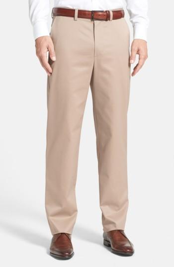 Men's Nordstrom Men's Shop 'classic' Smartcare(tm) Relaxed Fit Flat Front Cotton Pants X 29 - Beige (online Only)