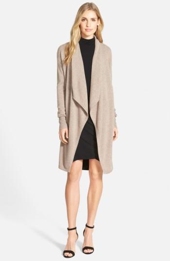 Petite Women's Halogen Cashmere Long Drape Front Cardigan P - Beige