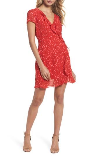 Women's Bardot Polka Dot Ruffle Dress - Red