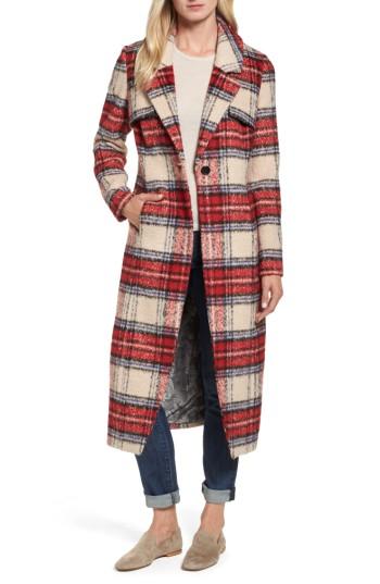 Women's Nvlt Plaid Long Coat - Red