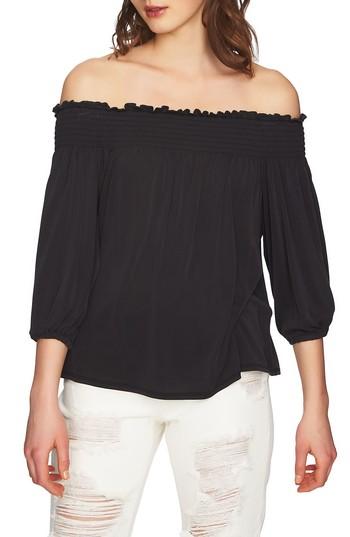Women's 1.state Slit Sleeve Smocked Off The Shoulder Top, Size - Black