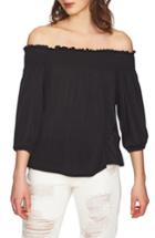 Women's 1.state Slit Sleeve Smocked Off The Shoulder Top, Size - Black