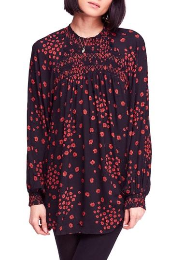 Women's Free People Flowers In Her Hair Smock Detail Tunic Top - Black