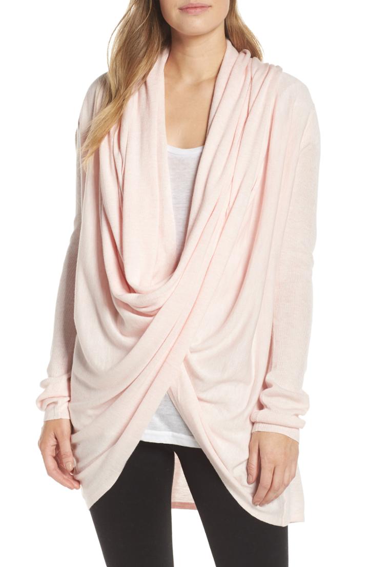 Women's Nordstrom Lingerie Long Wrap Cardigan, Size - Pink