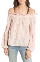 Women's Hinge Ruffle Off The Shoulder Top, Size - Pink
