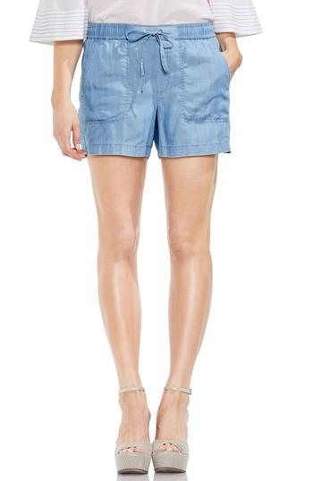 Women's Vince Camuto Tie Waist Chambray Shorts, Size - White