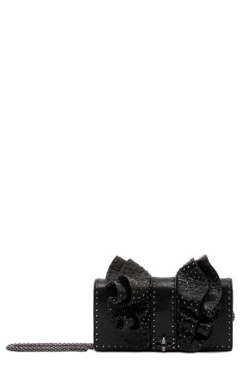 Valentino Garavani Very V Ruffle Leather Shoulder Bag - Black