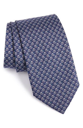 Men's Salvatore Ferragamo Abstract Snail Print Silk Tie, Size - Blue