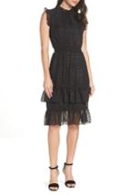 Women's Avec Les Filles Mock Neck Ruffled Metallic Dress - Black