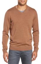 Men's Nordstrom Men's Shop Regular Fit Merino Wool V-neck Sweater, Size - Brown