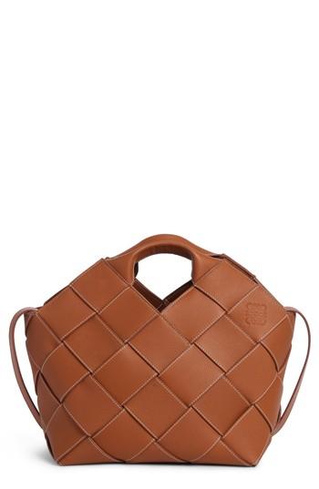 Loewe Woven Basket Calfskin Leather Bag - Brown