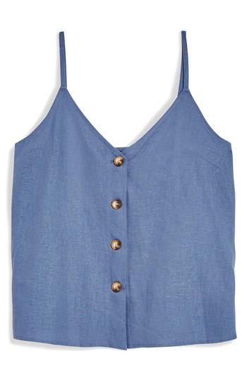 Women's Topshop Button Through Camisole Top Us (fits Like 6-8) - Blue