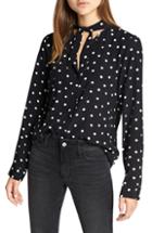 Women's Sanctuary Nightingale Tie Neck Polka Dot Blouse, Size - Black