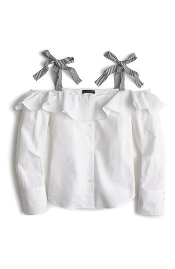 Women's J.crew Ribbon Cold Shoulder Top - White