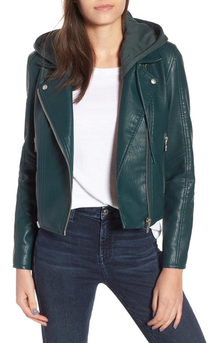 Women's Blanknyc Meant To Be Moto Jacket With Removable Hood, Size - Green