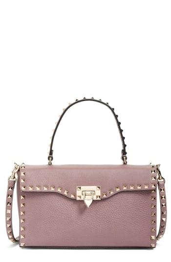 Valentino 'rockstud' Calfskin Leather Single Handle Shoulder Bag - Purple