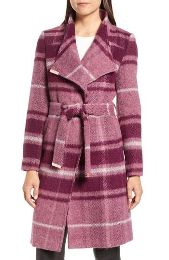 Women's Ted Baker London Check Wrap Coat - Burgundy