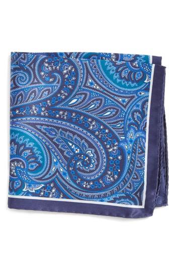 Men's Boss Paisley Silk Pocket Square, Size - Blue