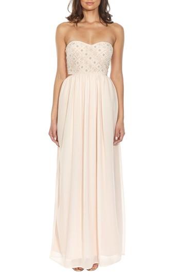 Women's Lace & Beads Beaded Bodice Gown - Beige