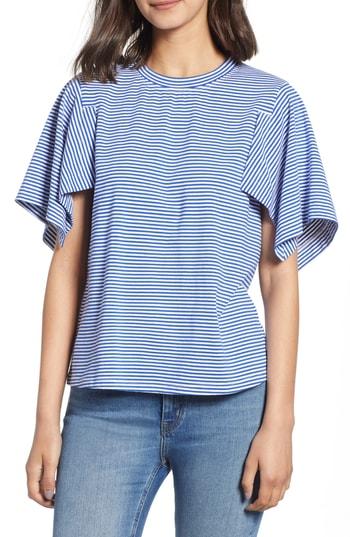 Women's Currently In Love Stripe Flutter Sleeve Tee - Blue