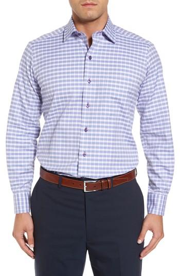Men's David Donahue Check Fit Sport Shirt, Size Medium - Blue