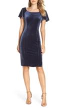 Women's Eliza J Scoop Neck Flutter Sleeve Velvet Sheath Dress - Blue