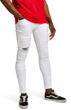 Men's Topman Spray-on Skinny Fit Ripped Jeans X 34 - White