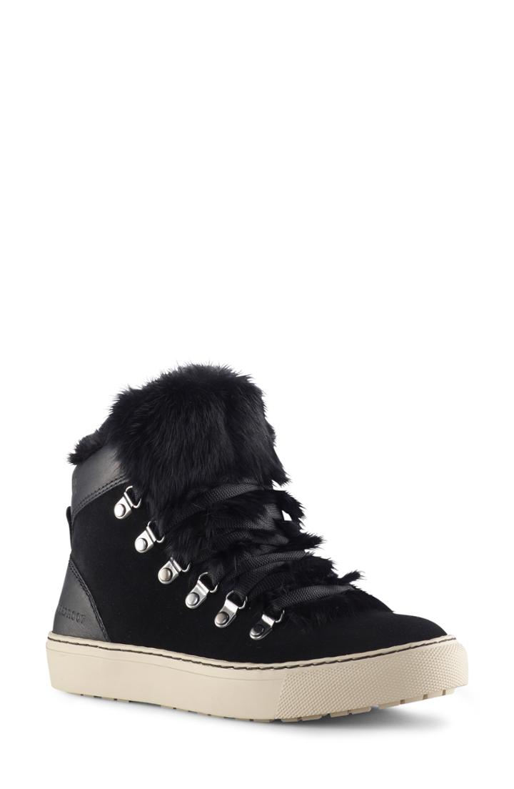 Women's Cougar Dani High Top Sneaker With Genuine Rabbit Fur Trim M - Black