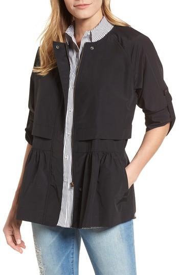 Women's Caslon Peplum Cotton Blend Utility Jacket - Black