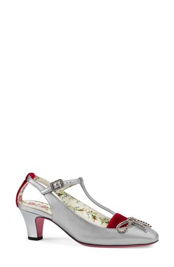 Women's Gucci Anita Crystal Bow T-strap Pump Us / 37eu - Metallic