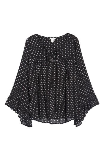 Women's Caslon Floral Print High/low Peasant Blouse, Size - Black