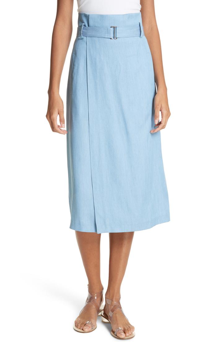 Women's Tibi Chambray Faux Wrap Skirt