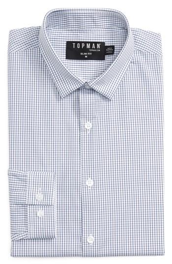 Men's Topman Slim Fit Grid Check Dress Shirt, Size - White