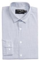 Men's Topman Slim Fit Grid Check Dress Shirt, Size - White
