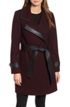 Women's Badgley Mischka Faux Leather Trim Wool Blend Coat, Size - Purple