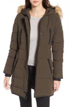 Women's Guess Hooded Jacket With Faux Fur Trim - Green
