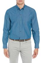 Men's Cutter & Buck Brent Regular Fit Non-iron Check Sport Shirt, Size - Blue