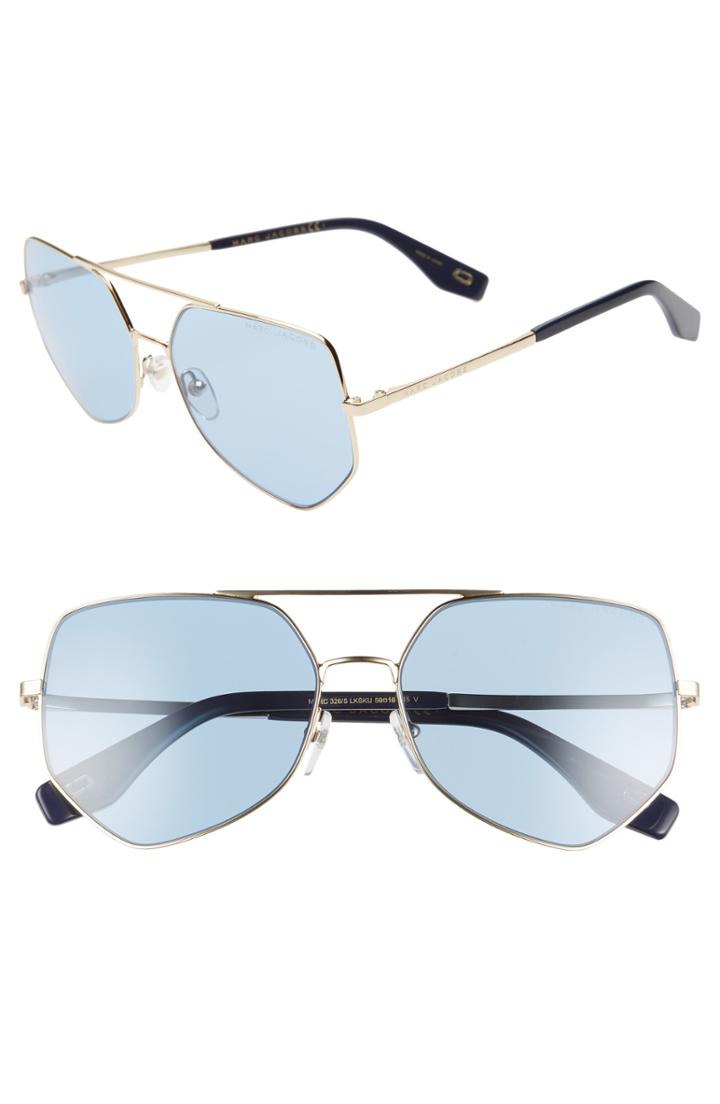 Women's Marc Jacobs 59mm Navigator Sunglasses - Gold/ Blue