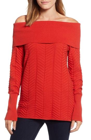 Women's Chaus Off The Shoulder Chevron Cotton Sweater - Orange