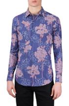 Men's Bugatchi Shaped Fit Floral Stripe Sport Shirt - Blue