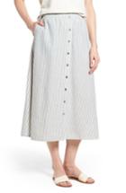Women's Eileen Fisher Stripe Hemp & Organic Cotton Midi Skirt, Size - Blue