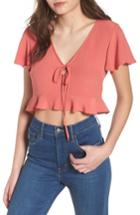 Women's Leith Ruffle Tie Front Crop Top - Coral